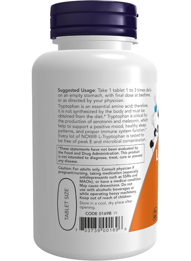 NOW® L-Tryptophan, 1000 mg, 60 Tablets - Image 3